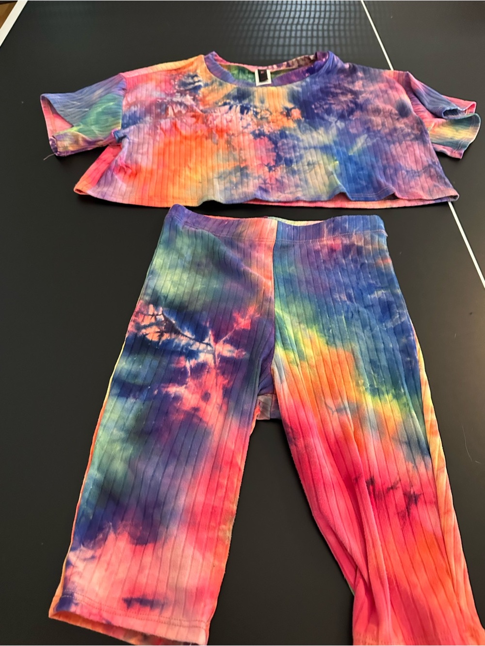 chic Tie-Dye Ribbed Set — Purple, Green, Yellow